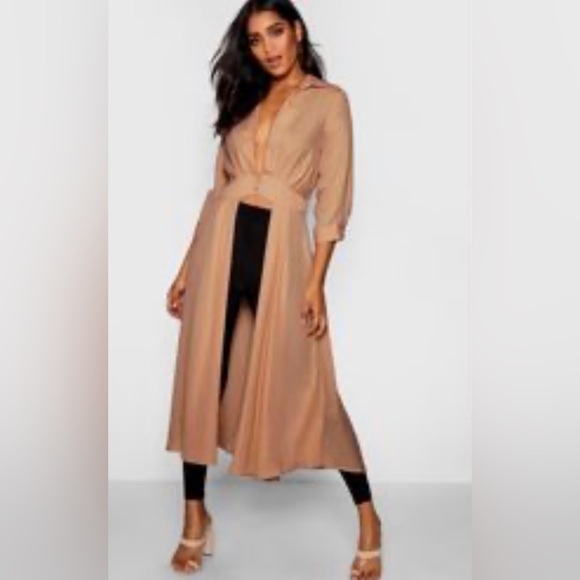 Boohoo Tops - Boohoo Plunge Neck Split Maxi Top in Cream